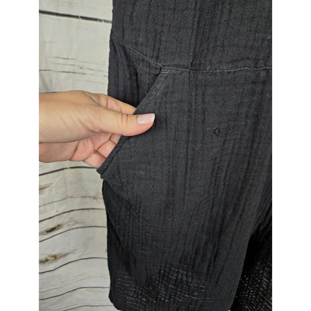 Eileen Fisher Black Cotton Gauze Romper L 100% Cotton One Piece Short Sleeves - Picture 5 of 8